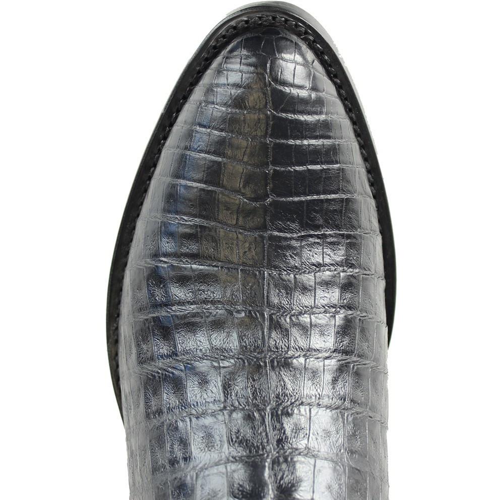 Los Altos Boots Mens #658205 Round Toe | Genuine Caiman Belly Boots Handcrafted | Color Black image 1