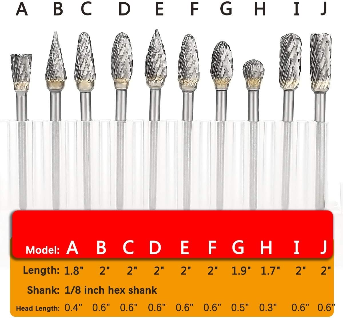 Rokrou Carbide Double Cut Carving Bits for Dremel Rotary Tool 10 Pcs 1/8' Shank 1/4' Head Length Tungsten Steel for Woodworking Metal Engraving New image 1