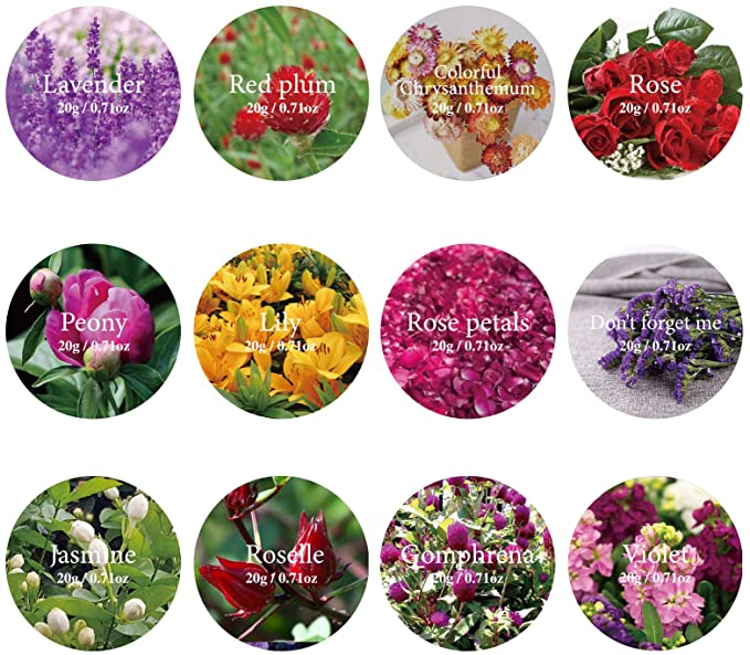 20g/Bag Dried Flowers,100% Natural Dried Flowers Herbs Kit for Soap Making, DIY Candle Making,Bath - Include Rose Petals,Lavender,Don't Forget Me,Lilium,Jasmine,Rosebudsand More(12 Bags) image 1