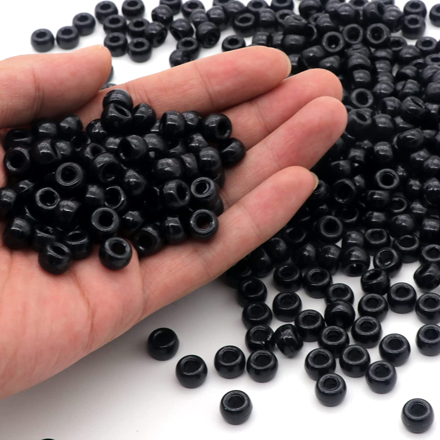 1000Pcs Pony Beads Bracelet 9mm Black Plastic Barrel Pony Beads for Necklace,Hair Beads for Braids for Girls,Key Chain,Jewelry Making (Black) image 1