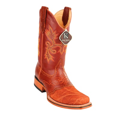 MEN'S KING EXOTIC ELEPHANT SKIN BOOTS WITH SADDLE SQUARE TOE HANDCRAFTED COGNAC (48177003) image 0