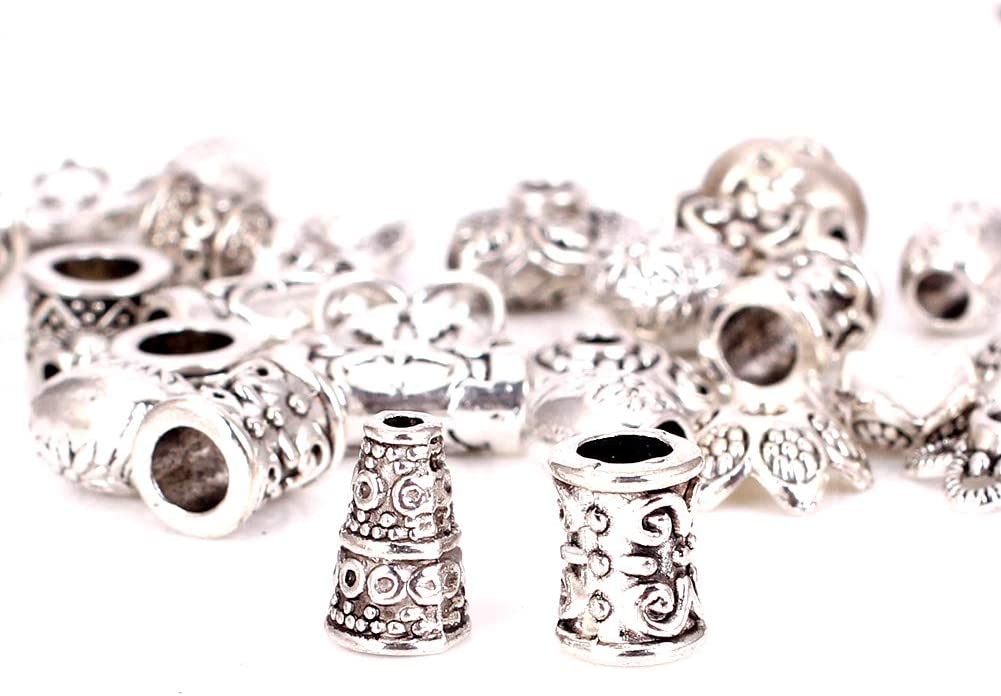 Incredible art 100-Piece Bali Style Jewelry Making Metal Bead Caps Deluxe New Mix, Silver image 1