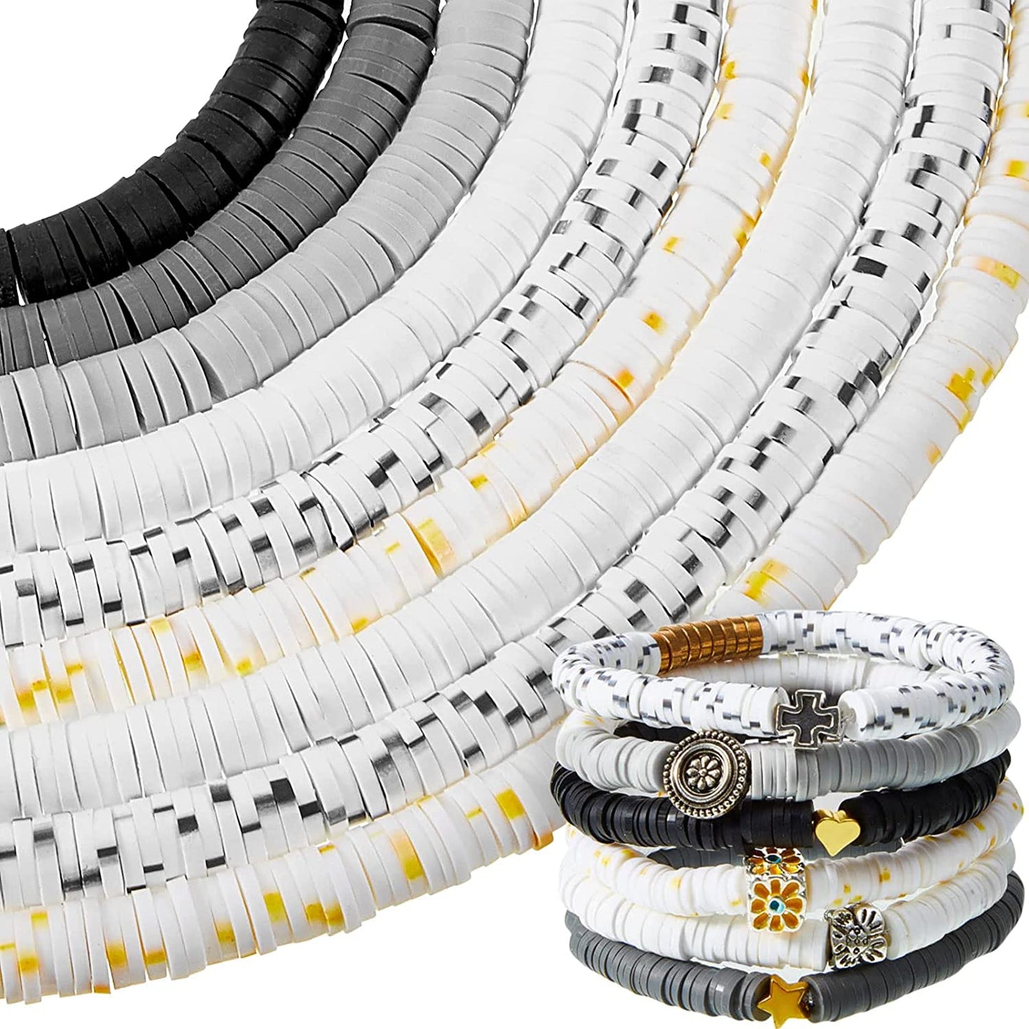 3600 Pieces Clay Disc Beads for Bracelet Making 6 mm Speckled Heishi Beads for Jewelry Making Handmade Flat Round Clay Beads Polymer Clay Bracelet Beads Colorful Craft Spacer Beads, 6 Colors image 0