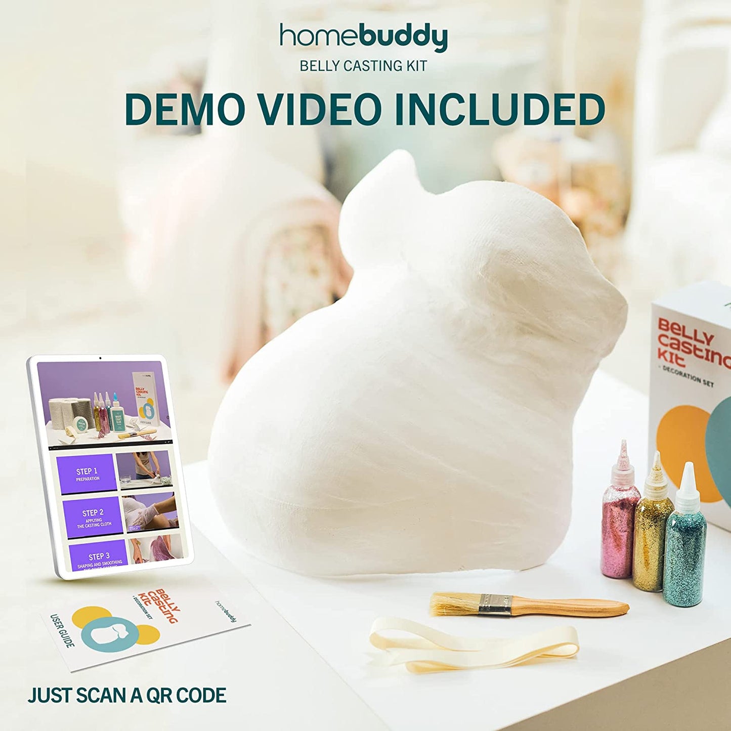 HomeBuddy Belly Cast Kit Pregnancy - DIY Pregnancy Belly Casting Kit for Expecting Moms, Unique Keepsake Pregnancy Casting Belly Kit, Belly Cast Kit Gift with Decorating Kit and Beely Painting Kit image 2