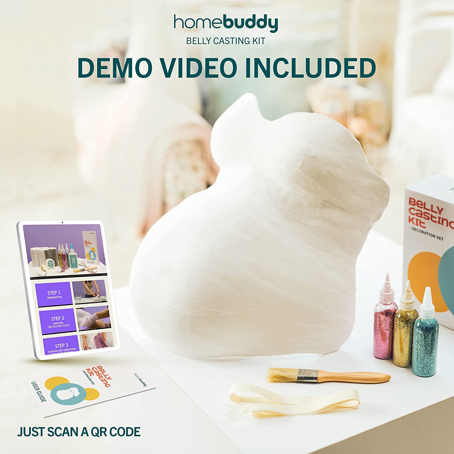 HomeBuddy Belly Cast Kit Pregnancy - DIY Pregnancy Belly Casting Kit for Expecting Moms, Unique Keepsake Pregnancy Casting Belly Kit, Belly Cast Kit Gift with Decorating Kit and Beely Painting Kit image 2