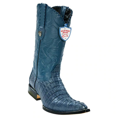 WILD WEST BOOTS #2950114 MEN'S | COLOR BLUE JEAN | MEN'S WILD WEST CAIMAN TAIL 3X TOE BOOTS HANDCRAFTED image 0