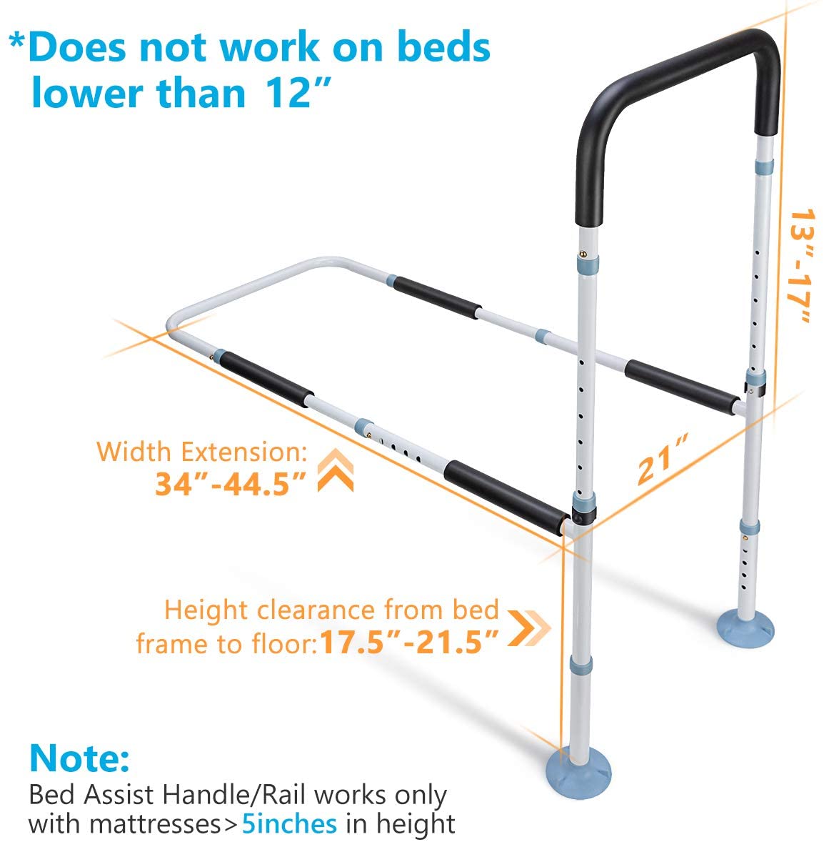 OasisSpace Bed Rail for Seniors, Medical Adjustable Bed Assist Rail Handle and Fall Prevention Safety Hand Guard Grab Bar for Elderly, Handicap - Fit King, Queen, Full, Twin image 1