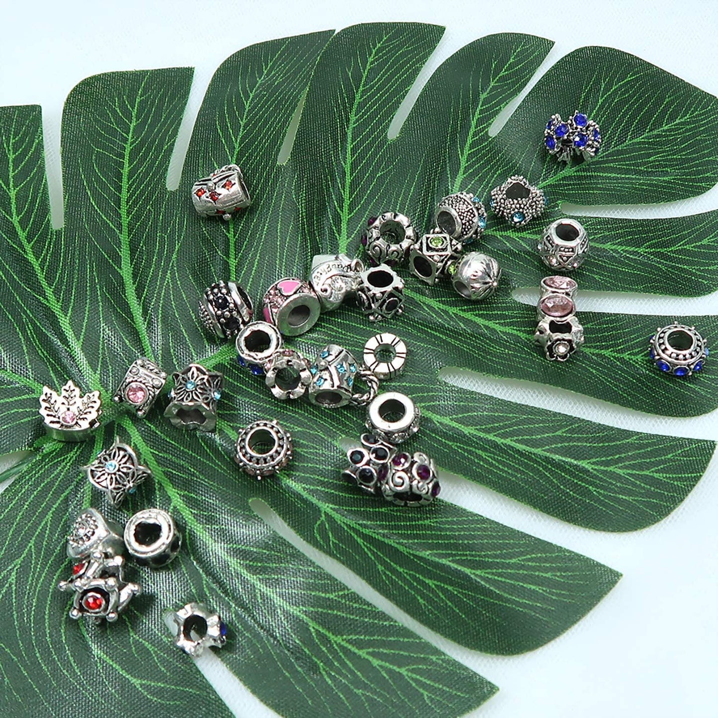 TOAOB 30pcs Assorted Antique Silver Rhinestone European Lampwork Charms Beads Large Hole Spacer Beads Charms Supplies for Bracelet Necklace Jewelry Making image 5