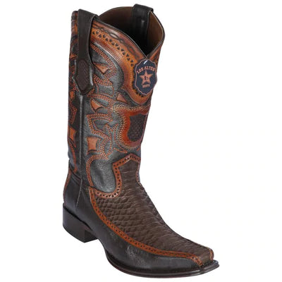 LOS ALTOS BOOTS MENS #76FN5707 EUROPEAN SQUARE TOE | GENUINE PYTHON AND DEER BOOTS | COLOR SUEDE BROWN image 0