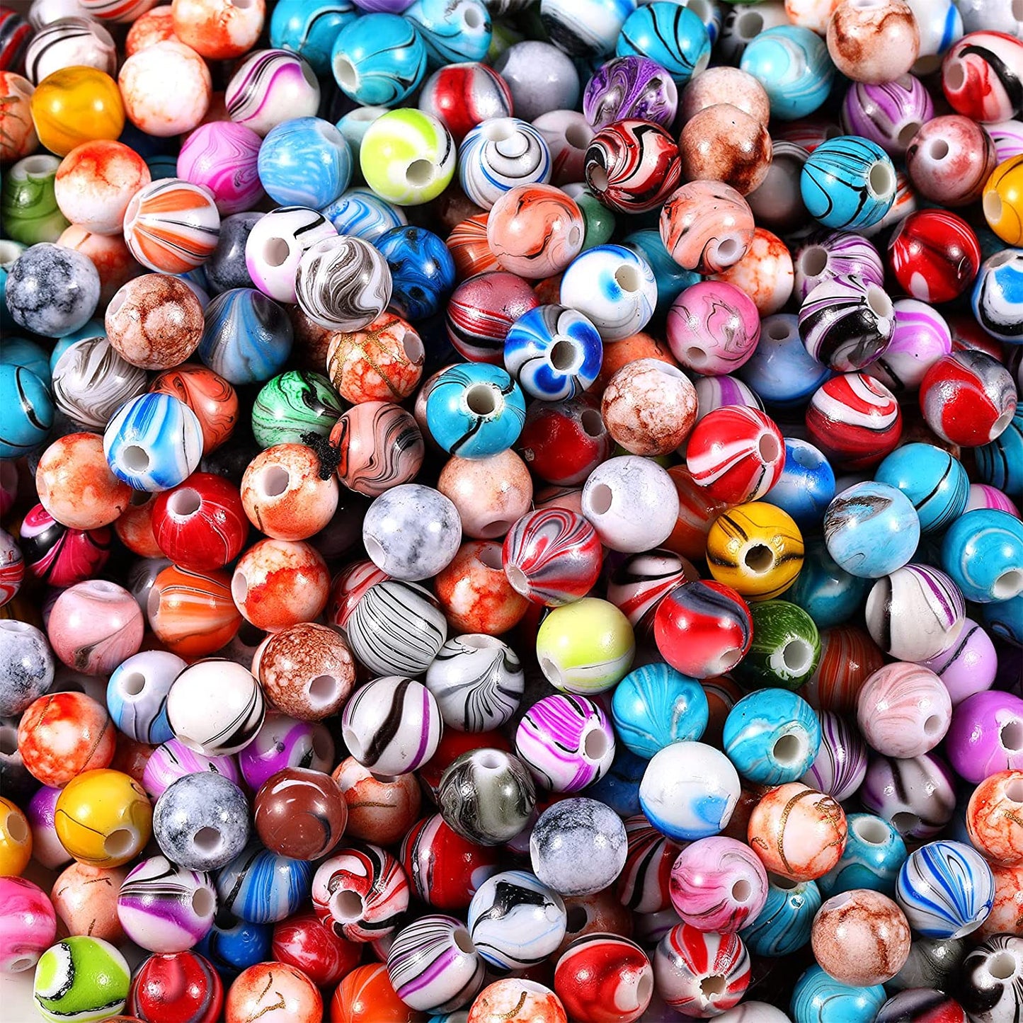 500 Pieces Acrylic Beads 8 mm Multicolor Acrylic Round Loose Beads for Bracelets and Necklaces Jewelry Making Supplies, Random Color (Ink Pattern) image 3