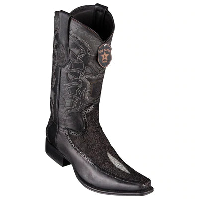 LOS ALTOS BOOTS MENS #76F1205 EUROPEAN SQUARE TOE | GENUINE SINGLE STONE STINGRAY WITH DEER SIDES BOOTS | COLOR BLACK image 0