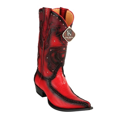 MEN'S KING EXOTIC BOOTS TEJU LIZARD BOOTS 3X TOE HANDCRAFTED RED BURNISHED (495V20712) image 0