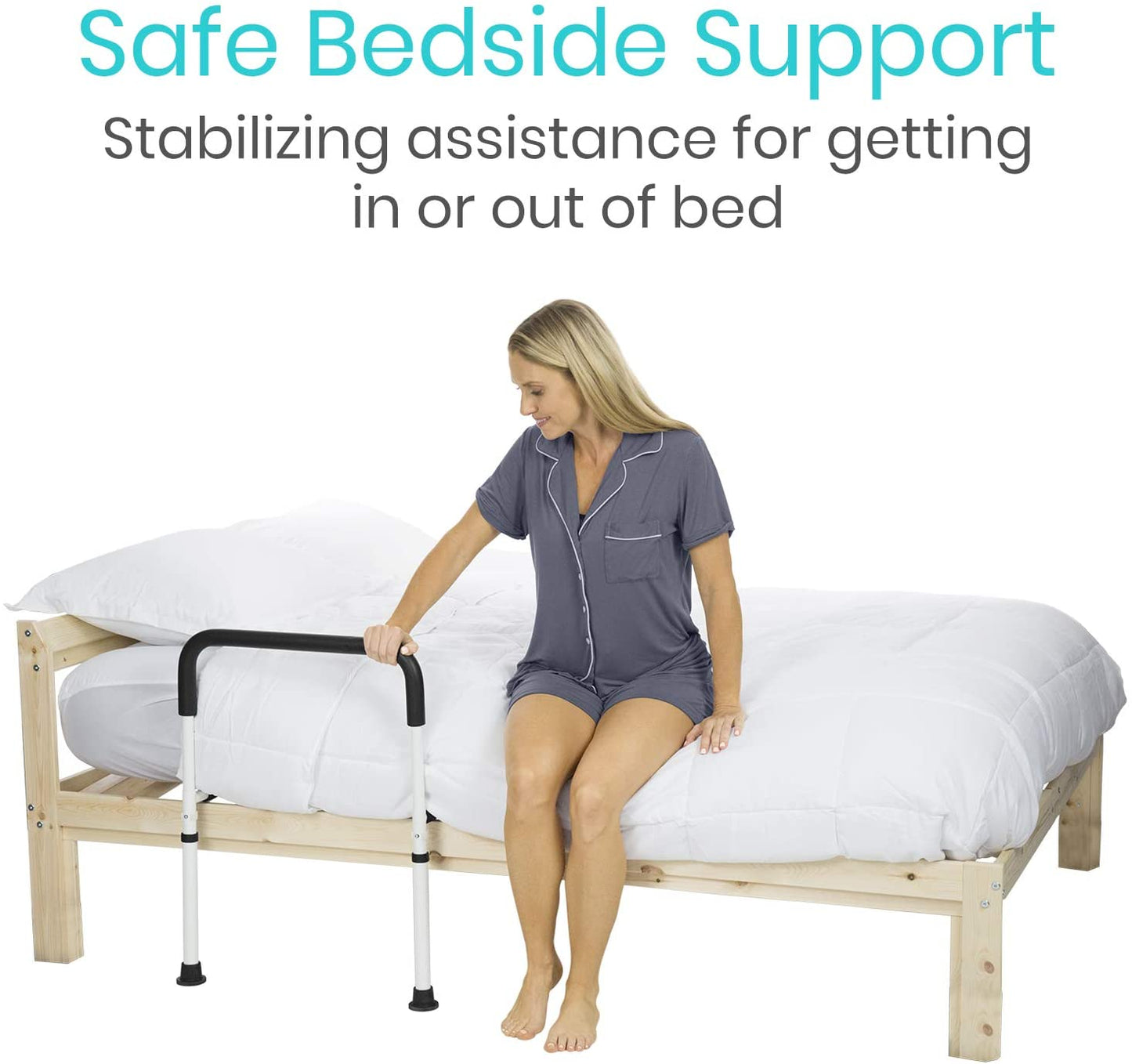 Vive Bed Assist Rail - Adult Bedside Standing Bar for Seniors, Elderly, Handicap, Kid - Fit King, Queen, Full, Twin - Adjustable Fall Prevention Safety Handle Guard - Long Hand Bedrail Grab Bar Cane image 1