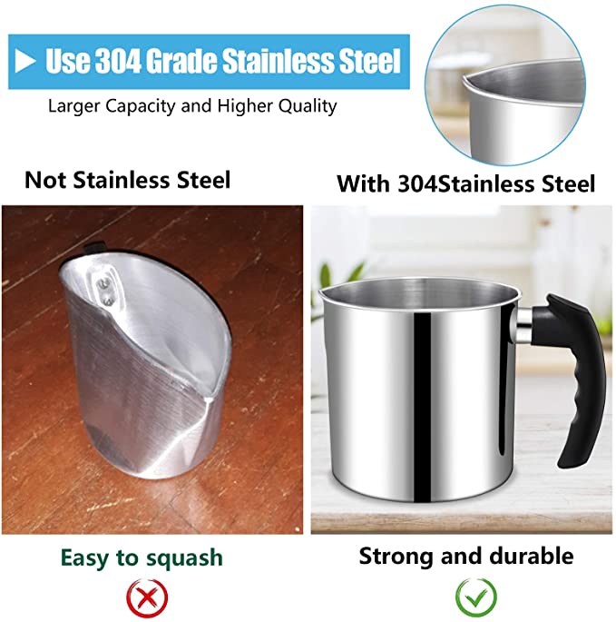 Candle Making Pouring Pot, DINGPAI 44oz Double Boiler Wax Melting Pot, 1pc Spoon, 304 Stainless Steel Candle Making Pitcher, Silver Color with Heat-Resistant Handle and Dripless Pouring Spout Design image 4