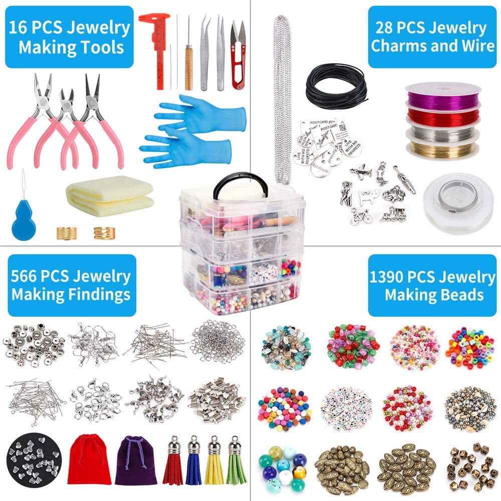 Jewelry Making Kit,Jewelry Making Supplies Includes Jewelry Beads,Charms,Complete Tools for Necklace Earring Bracelet,Crafts for Adults and Beginners,Gift for Teens, Girls, Women image 1