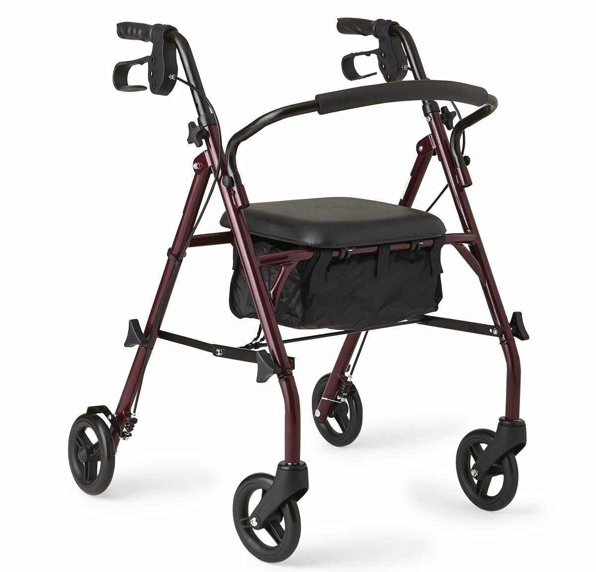 Medline Rollator Walker with Seat, Steel Rolling Walker with 6-inch Wheels Supports up to 350 lbs, Medical Walker, Burgundy image 0