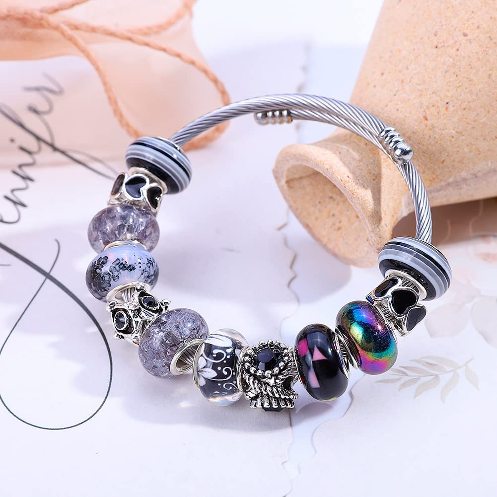 VICTLOV 60 Pieces European Large Hole Spacer Beads Charm Fairy Wands Beads Rhinestone Lampwork Beads Supplies for Bracelets Jewelry Making (Black) image 3