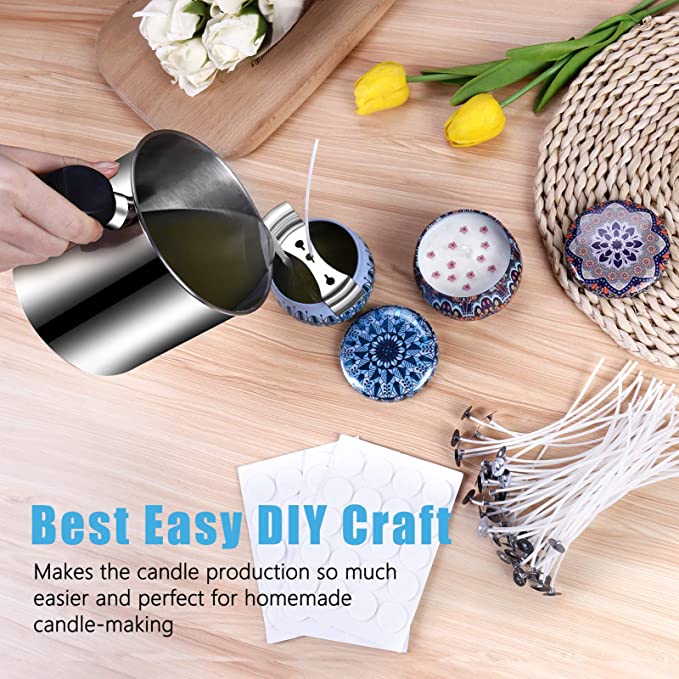 Candle Making Pouring Pot, DINGPAI 44oz Double Boiler Wax Melting Pot, 1pc Spoon, 304 Stainless Steel Candle Making Pitcher, Silver Color with Heat-Resistant Handle and Dripless Pouring Spout Design image 5