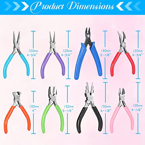 8 Pcs Jewelry Making Pliers Tool Kit, Needle Nose Pliers, Round Nose Pliers, Wire Cutters, Crimping Pliers, Bent Nose Pliers, End Nippers, Bail Making Pliers, Nylon Pliers for DIY (Multicolor) image 2