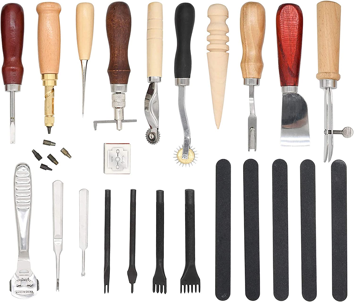 18Pcs Leather Stitching Working Tools kit Leather Craft Tools Perfect for Stitching Punching Cutting Sewing Leather Craft Making DIY Leathercraft Project Tools by Rain King image 0