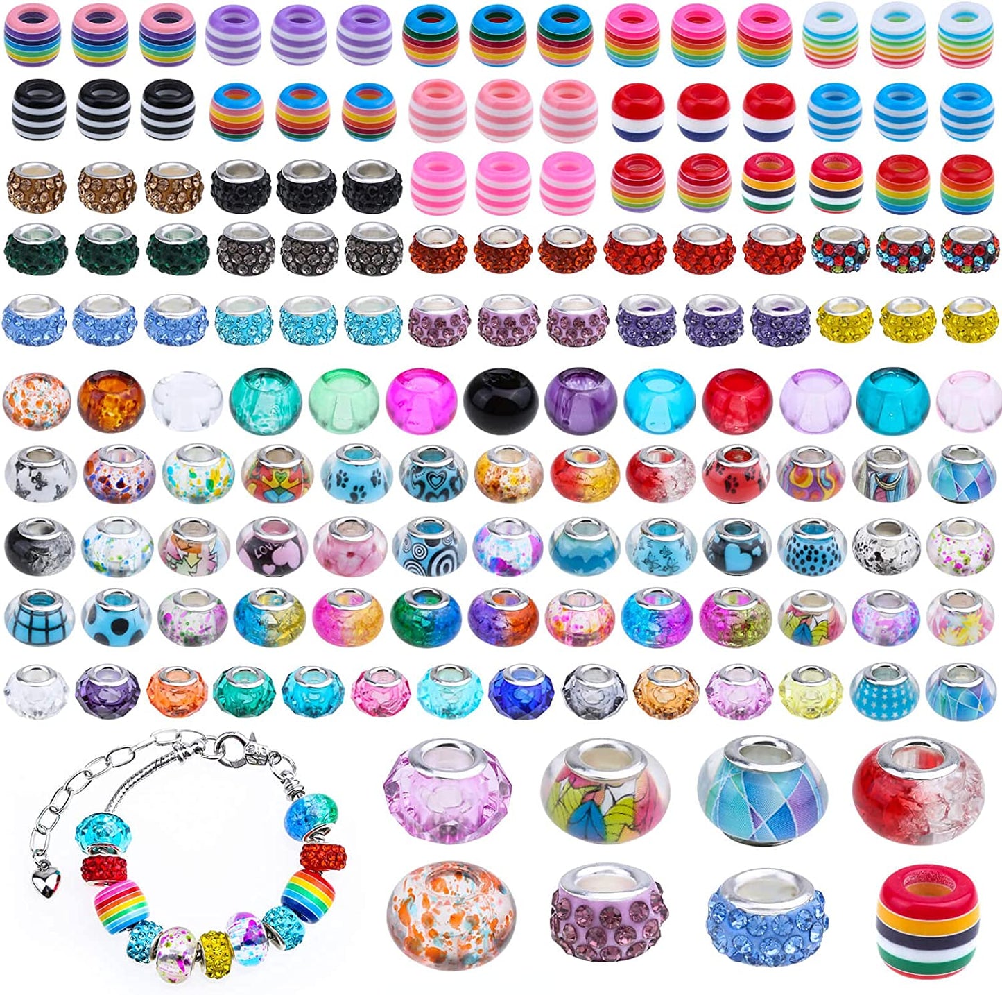Mckanti 152 Pieces Glass European Beads Large Holes Spacer Beads for Jewelry Making, Assorted European Craft Beads Resin Spacer Beads for Fairy Wands, Necklace, Bracelet, Jewelry Making image 0