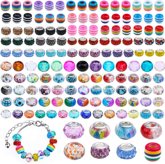 Mckanti 152 Pieces Glass European Beads Large Holes Spacer Beads for Jewelry Making, Assorted European Craft Beads Resin Spacer Beads for Fairy Wands, Necklace, Bracelet, Jewelry Making image 0
