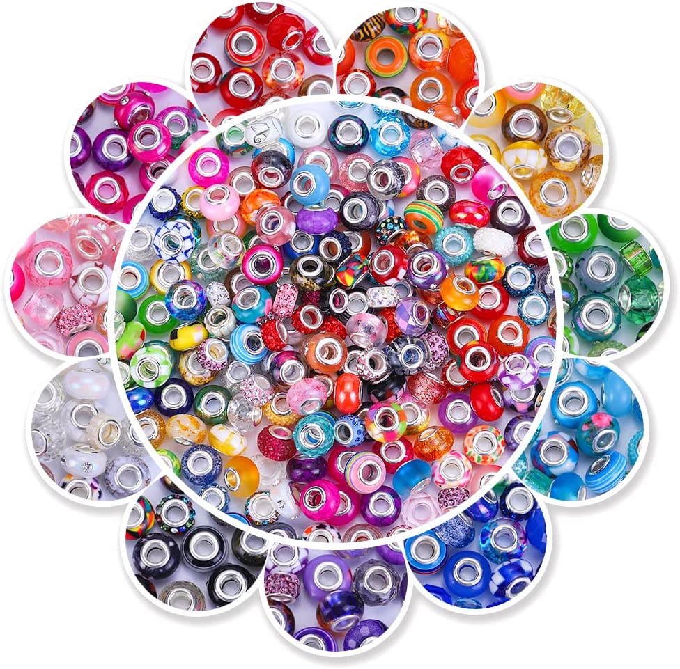 VICTLOV 200 Pieces European Large Hole Beads Spacer Beads Charm Fairy Wands Beads Rhinestone Craft Beads for DIY Bracelet Jewelry Making (11 Color) image 0