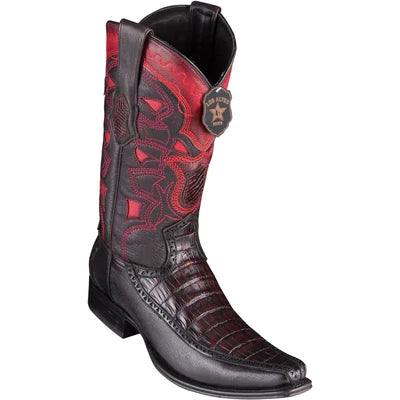 LOS ALTOS BOOTS MENS #76F8218 EUROPEAN SQUARE TOE | GENUINE CAIMAN BELLY WITH DEER SIDES BOOTS | COLOR BLACK CHERRY image 0