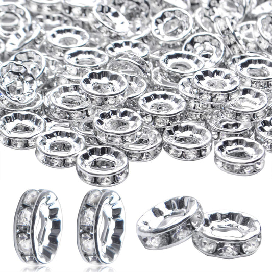 BronaGrand Rhinestone Spacer Beads,100Pcs Crystal Rhinestone Spacer Beads Large Hole European Beads Metal Beads Supplies for DIY Bracelet Necklace Jewelry Making image 0