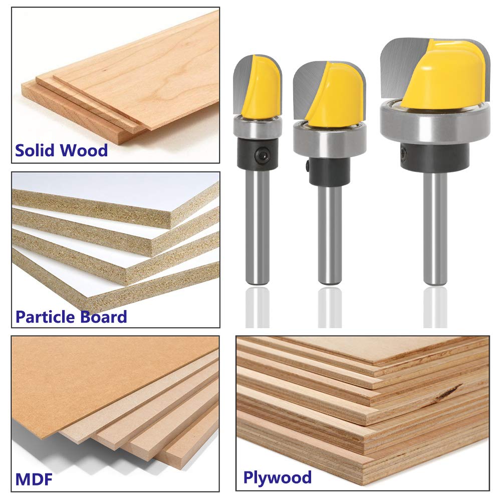 Yakamoz 3Pcs 1/4 Inch Shank Bowl and Tray Template Router Bit Set with Ball Bearing Dish Carving Router Bits Wood Cutter Woodworking Tool image 5