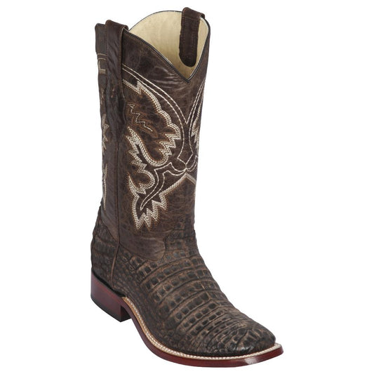 Los Altos Boots Mens #8228235 Wide Square Toe | Genuine Caiman Belly Leather Boots | Color Sanded Brown image 0