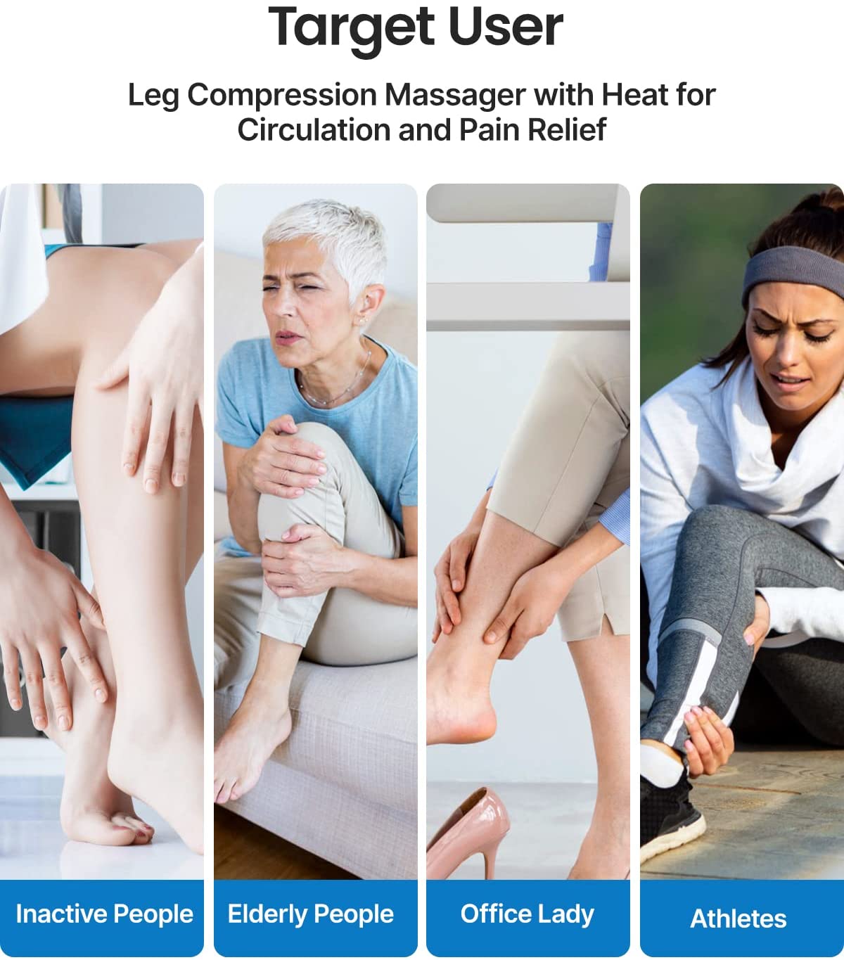 Renpho Leg Massager with Heat, Pu Leather Easy to Clean, Calf Thigh Foot Massage, Adjustable Wrap fit Most Size, 2 Heating, 3 Modes, 3 Intensities, Gifts for Men Women Dad Mom image 7