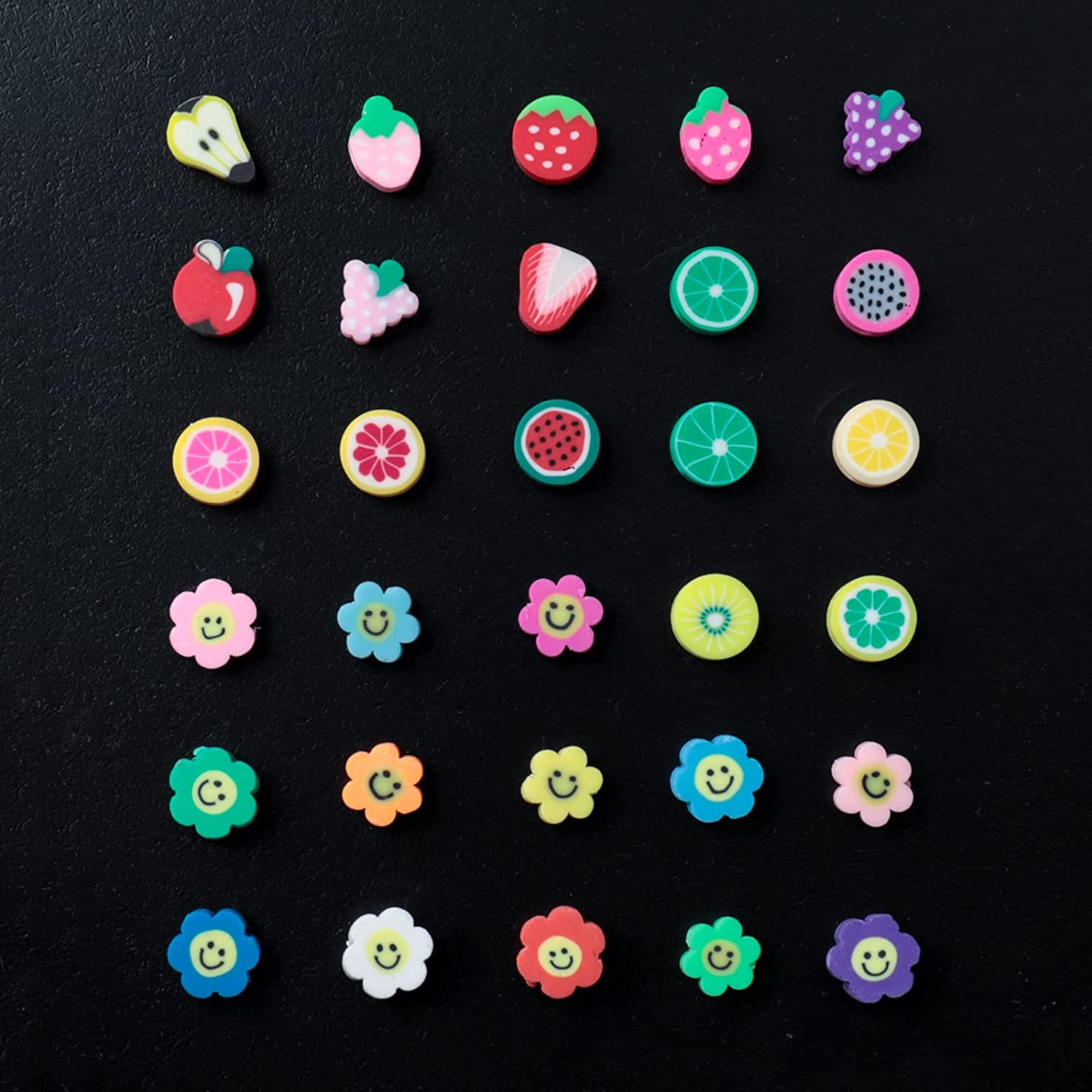 200pcs Mixed Fruit Spacer Beads Smile Face Beads Color Polymer Clay Beads, for DIY Jewelry Bracelet Earring Necklace Craft Making Supplies image 4