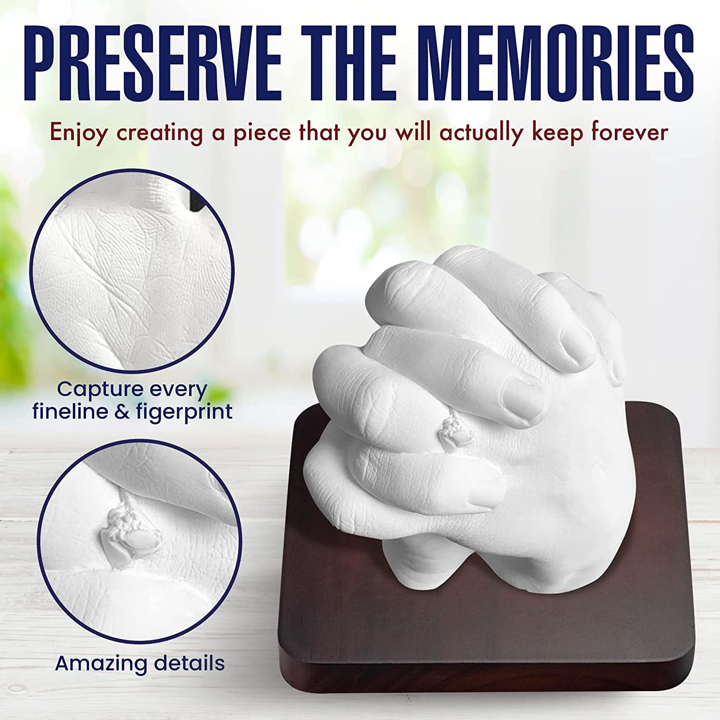 Hand Casting Kit for Couples | DIY Plaster Statue Molding Kit | DIY Hand Mold Kit | Anniversary for Men, Women | Wedding Gift | Wooden Mahogany Base | Mother's Day Gifts for Wife image 5