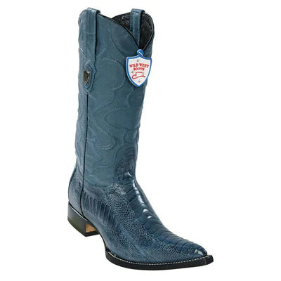 WILD WEST BOOTS #2950514 MEN'S | COLOR BLUE JEAN | MEN'S WILD WEST OSTRICH LEG 3X TOE BOOTS HANDCRAFTED image 0