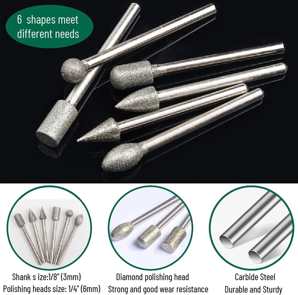 Stone Carving Set Diamond Burr Bits, 20PCS Polishing Kits Rotary Tools Accessories with 1/8’ Shank For Carving, Engraving, Grinding, Polishing Stone, Rocks, Jewelry, Glass, Ceramics image 1