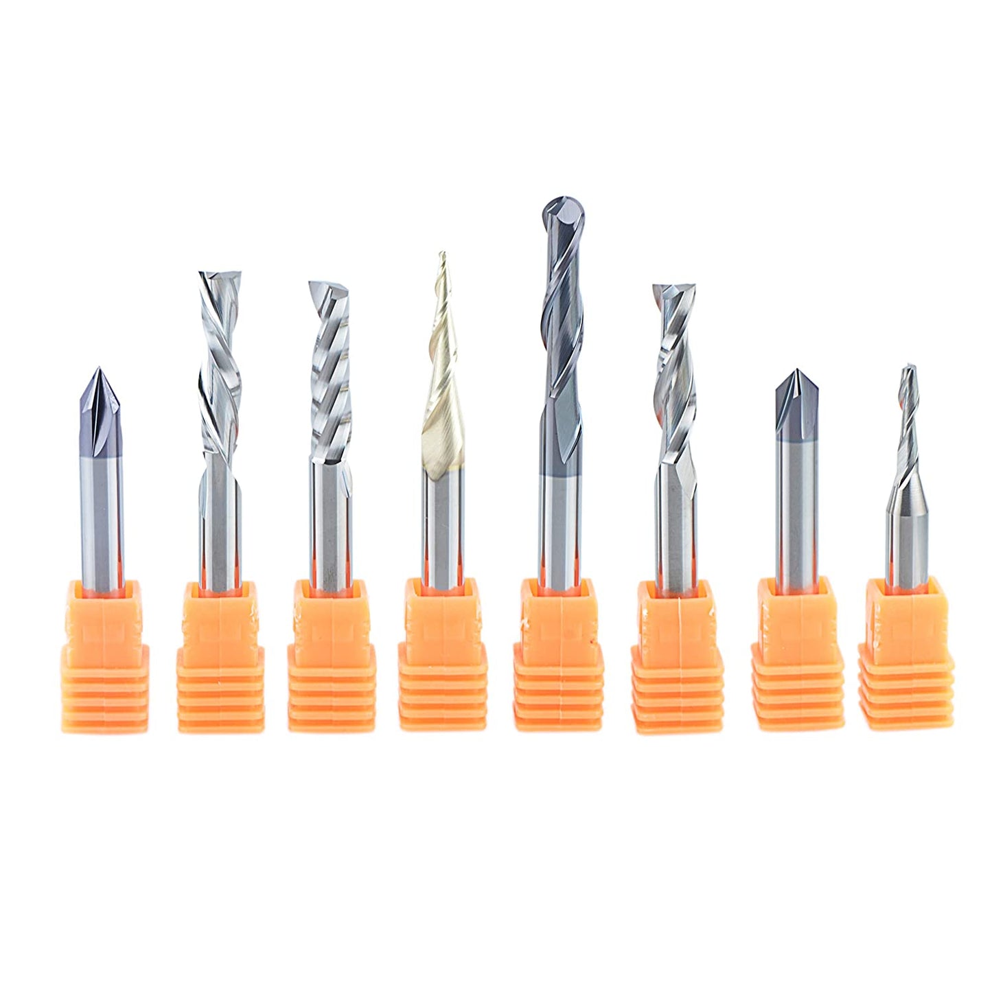 SpeTool CNC Router Bits Carving 8 Pcs Set for Wood Detail Profile V Groove Engraving Solid Carbide 1/4 Inch Shank image 0