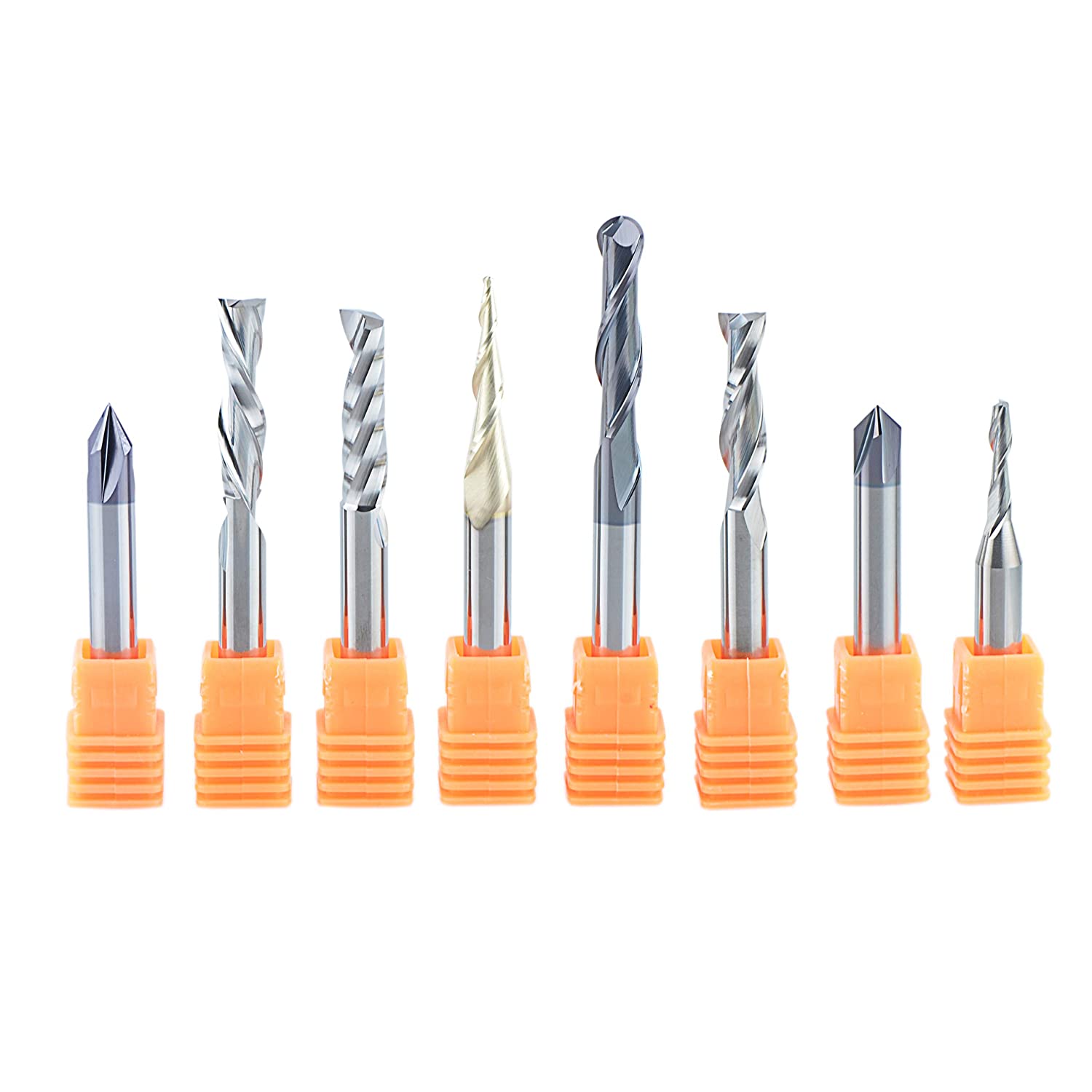 SpeTool CNC Router Bits Carving 8 Pcs Set for Wood Detail Profile V Groove Engraving Solid Carbide 1/4 Inch Shank image 0