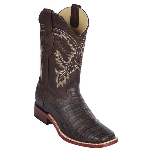 Los Altos Boots Mens #822G8207 Wide Square Toe | Genuine Caiman Belly Leather Boots | Color Brown | Greasy Finish image 0