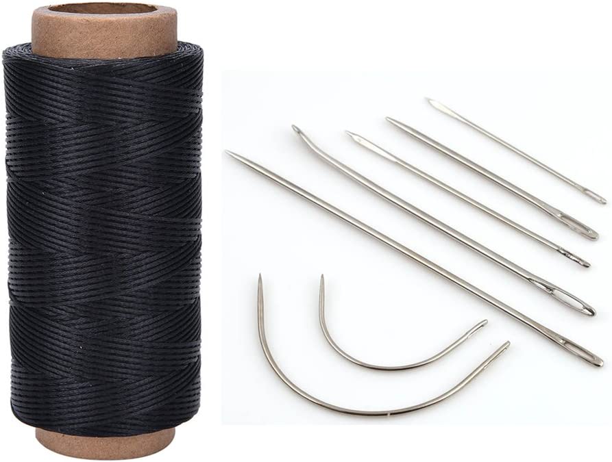 Buytra Curved Hand Leather Sewing Needles Kit with 260m 210D 1mm Black Leather Sewing Waxed Thread Cord for Leather Repair Craft DIY (Black Wax Thread + Needles) image 0