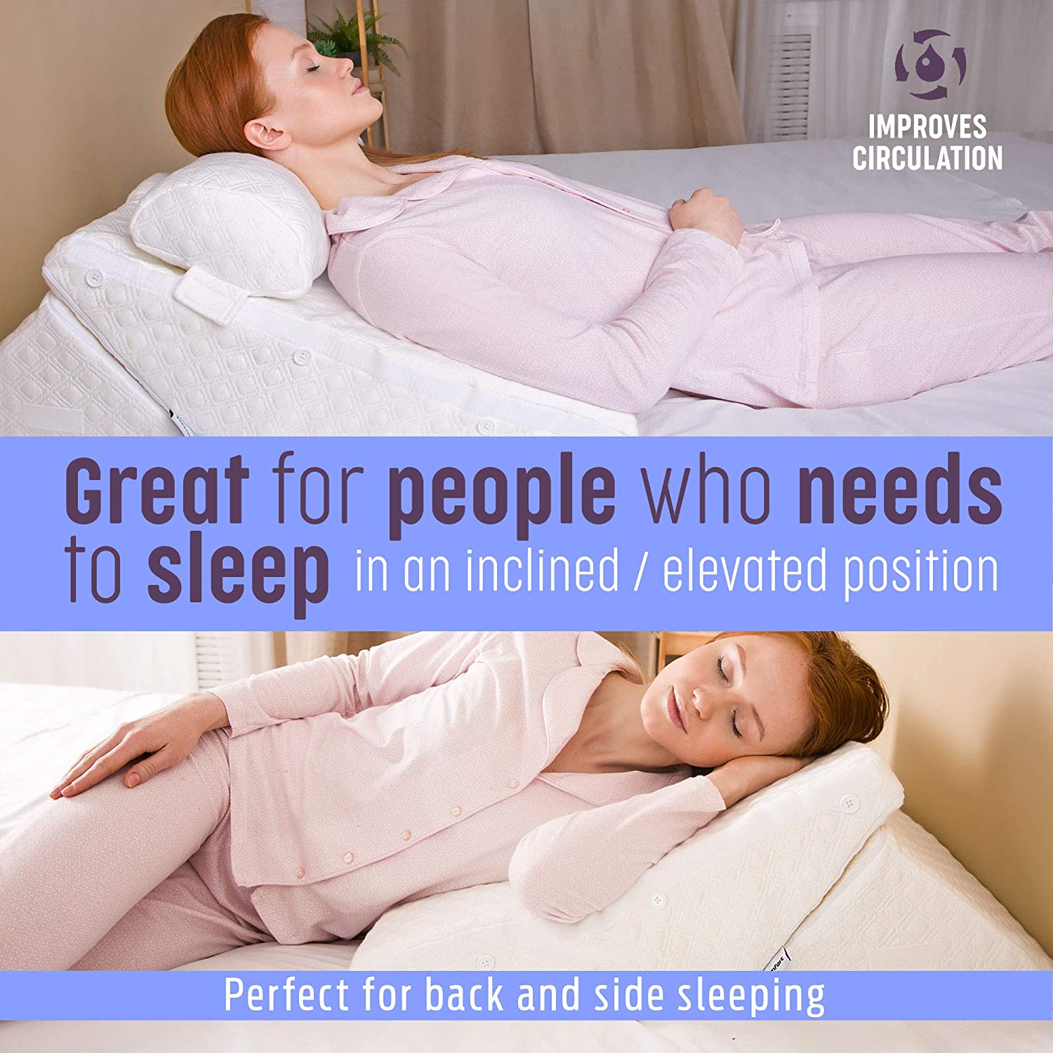 Flexicomfort Memory Foam Wedge Pillow for Sleeping with Adjustable Head Support Cushion - Post Surgery Pillow - Folding Incline Cushion System for Legs - Washable Cover image 3