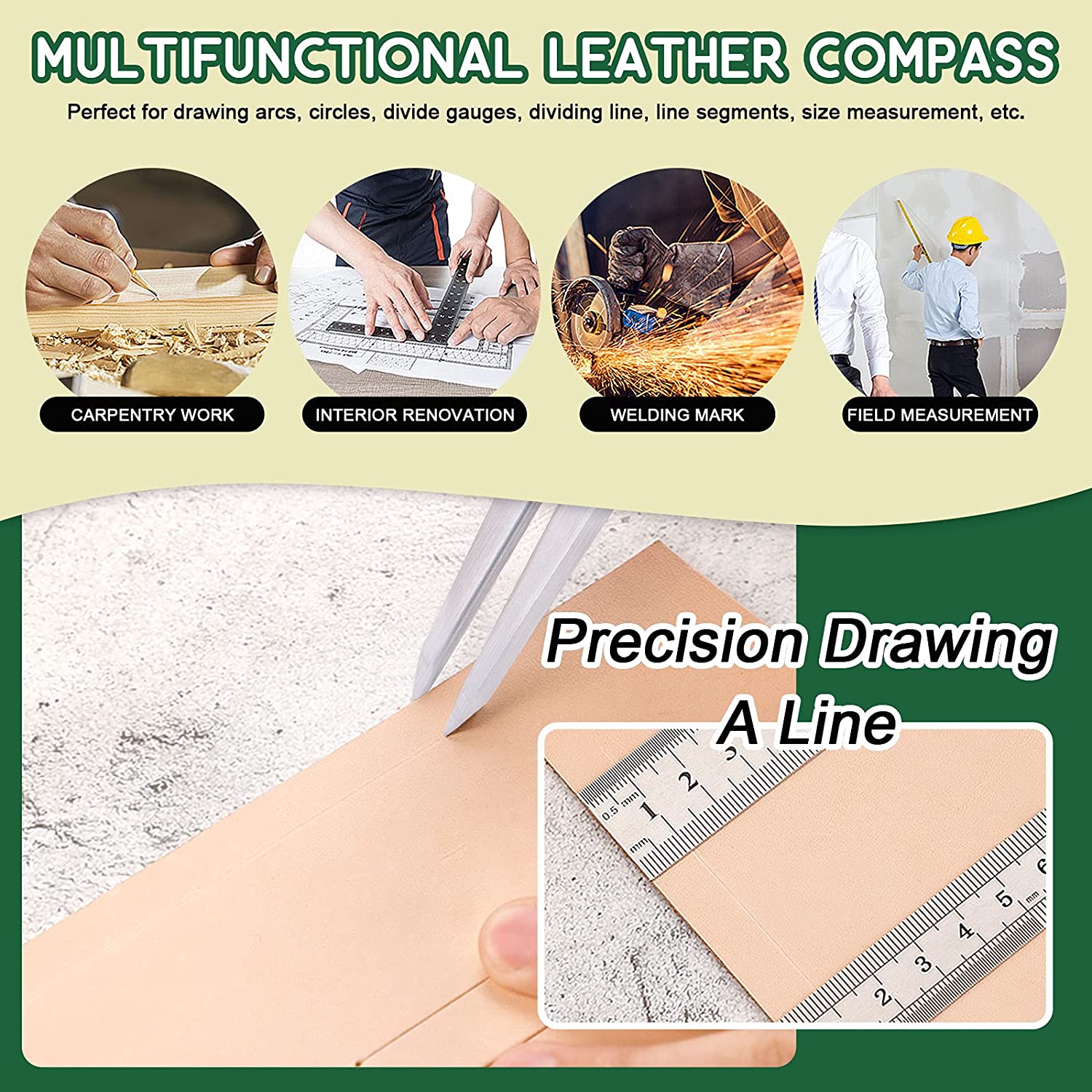 Keadic Professional Leather Working Tool Set Contain Leather Cutting Tool, 4mm Lacing Stitching Punch Set and Adjustable Divider Wing Compass, Leathercraft Kits for Leather Craft Making DIY Sewing image 2