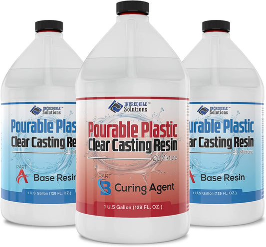 Pourable Plastic Deep Pour Up To 2" Thick USA Manufactured Clear Casting Resin 3 Gallon(2 Gallons Resin + 1 Gallon Curing Agent) Kit Perfect For River Tables &amp; Castings – Low Odor Epoxy, a 2:1 Ratio image 0