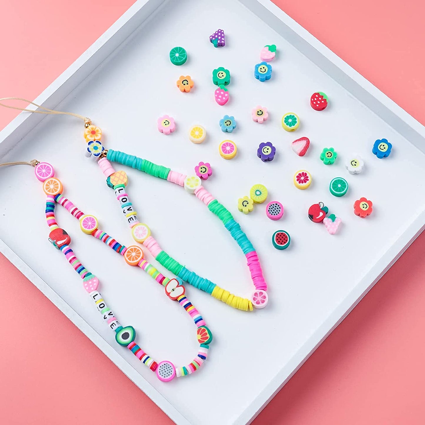 200pcs Mixed Fruit Spacer Beads Smile Face Beads Color Polymer Clay Beads, for DIY Jewelry Bracelet Earring Necklace Craft Making Supplies image 1