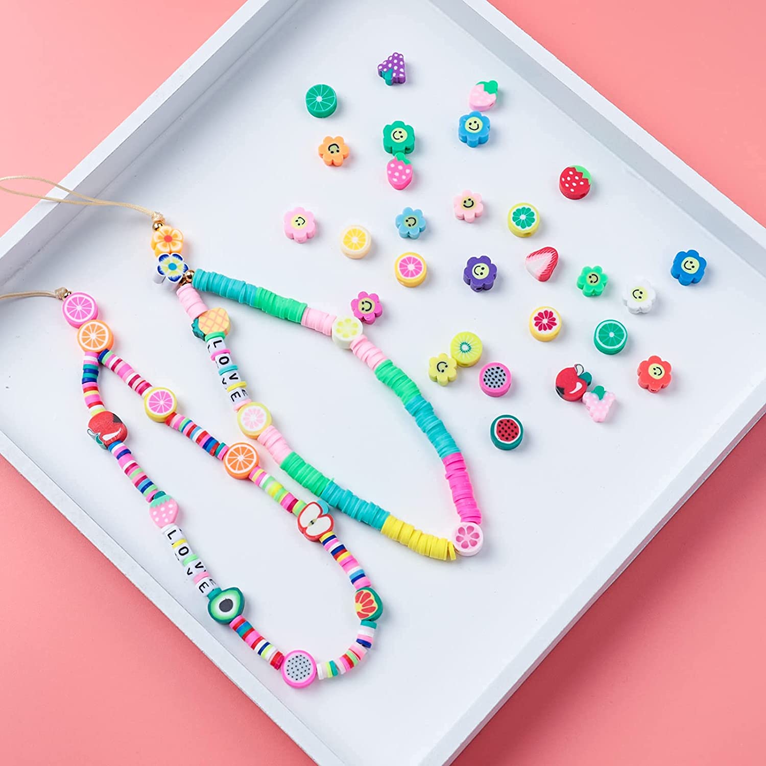 200pcs Mixed Fruit Spacer Beads Smile Face Beads Color Polymer Clay Beads, for DIY Jewelry Bracelet Earring Necklace Craft Making Supplies image 1
