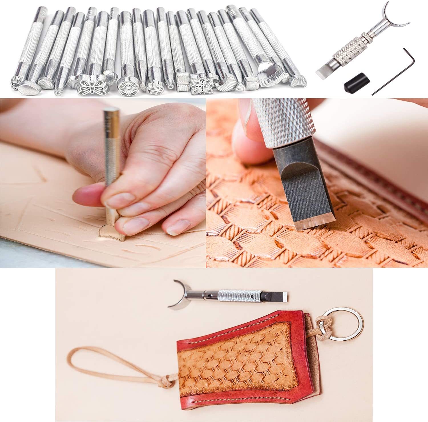 Dorhui 194 Pieces Leather Working Tools with Instruction,Leather Stamping Tools with Cutting Mat Snaps and Rivets Kit, Stitching Groover, Prong Punch, Leather Saddle Making Tools for DIY Leather Craft image 1