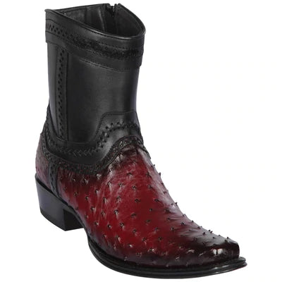 LOS ALTOS BOOTS MENS #76B0343 LOW SHAFT EUROPEAN SQUARE TOE | GENUINE OSTRICH SKIN LEATHER BOOTS | COLOR FADED BURGUNDY image 0