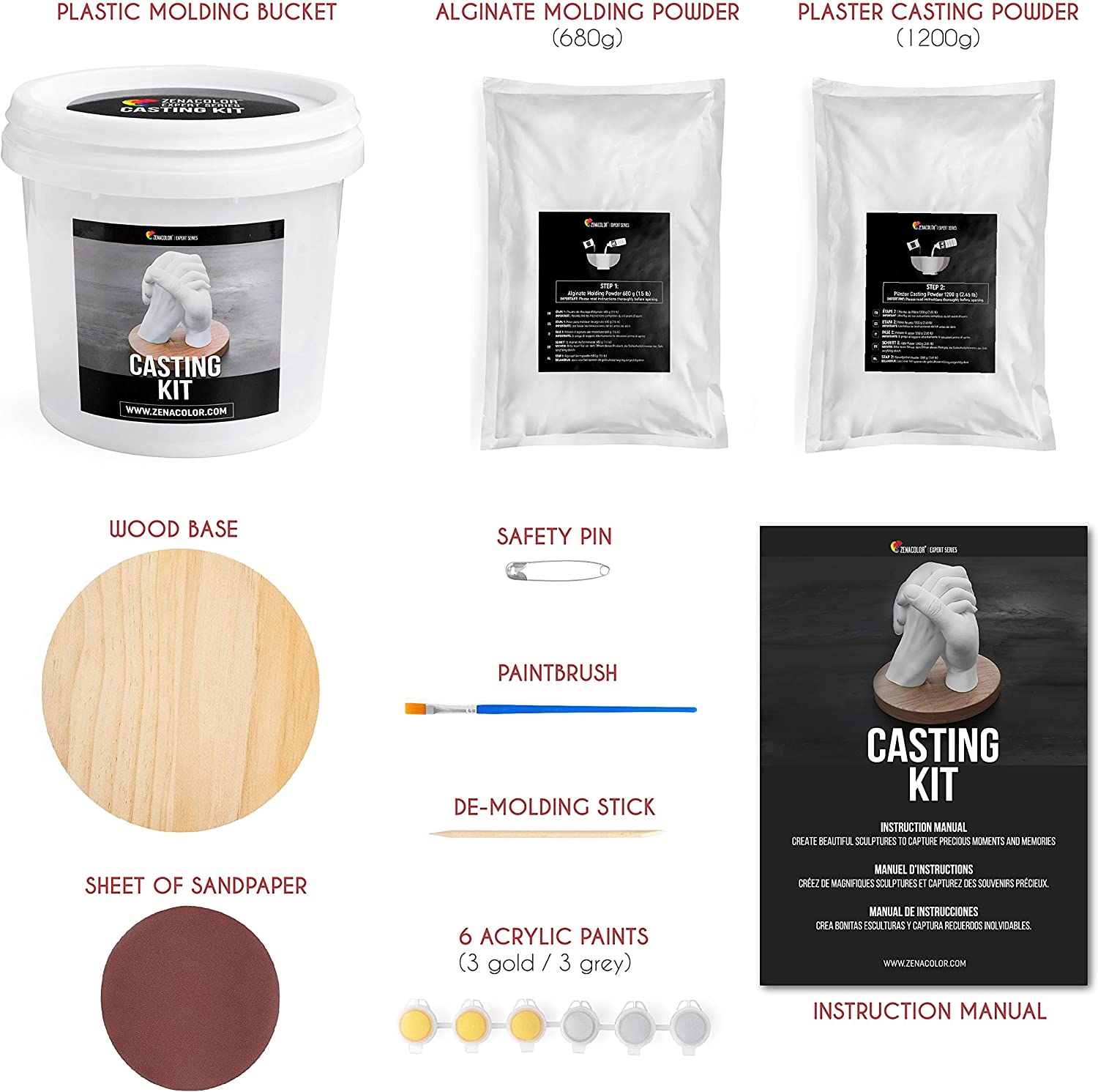 Complete Hand Casting Kit for Couples | for Her | DIY Kits for Adults | Casting Kit with Alginate Molding Powder | Wedding Gifts | Hand Mold Kit Couples | Zenacolor image 6