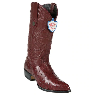 WEST BOOTS #2990306 MEN'S | COLOR BURGUNDY | MEN'S WILD WEST FULL QUILL OSTRICH J TOE BOOTS HANDCRAFTED image 0
