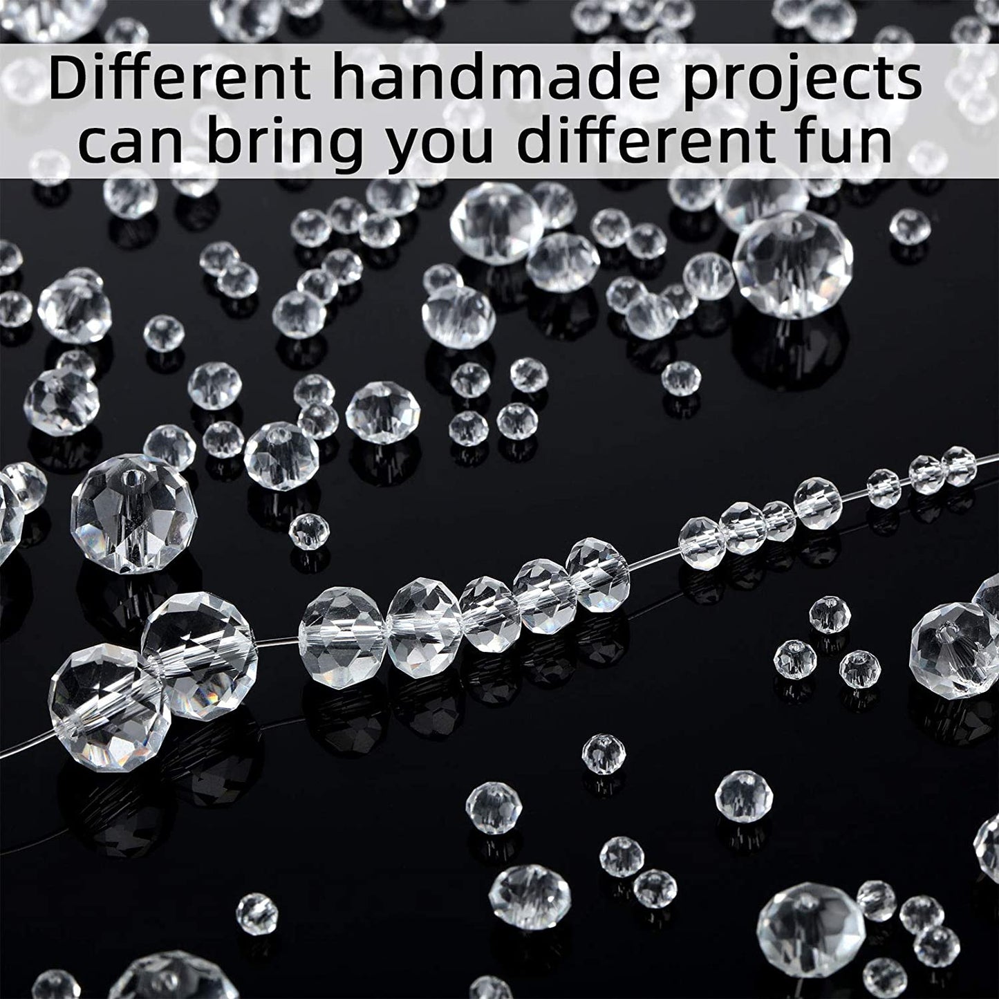 1000 Pieces Crystal Faceted Glass Beads Clear Rondelle Shape Glass Beads Crystal Spacer Loose Beads with Plastic Storage Box for DIY Jewelry Making Craft, 2 mm, 4 mm, 6 mm, 8 mm, 10 mm image 2